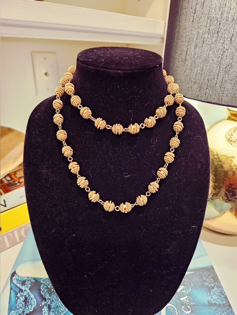 Vintage Gold Spiral Beaded Necklace